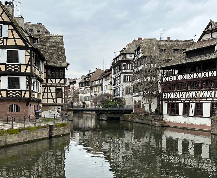 Buildings in Strasbourg, France, on a waterway